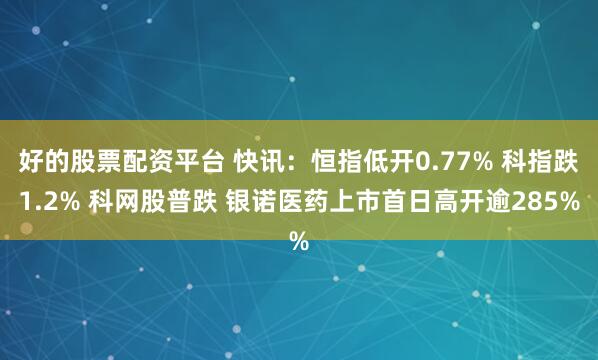 好的股票配资平台 快讯：恒指低开0.77% 科指跌1.2% 科网股普跌 银诺医药上市首日高开逾285%